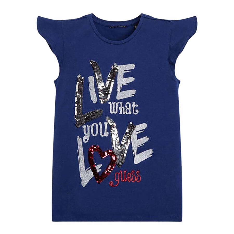 HIGH LOW SS T-SHIRT W/SEQUINS MC GIRL Guess Kids | J1RI02/K6YW0PSBL